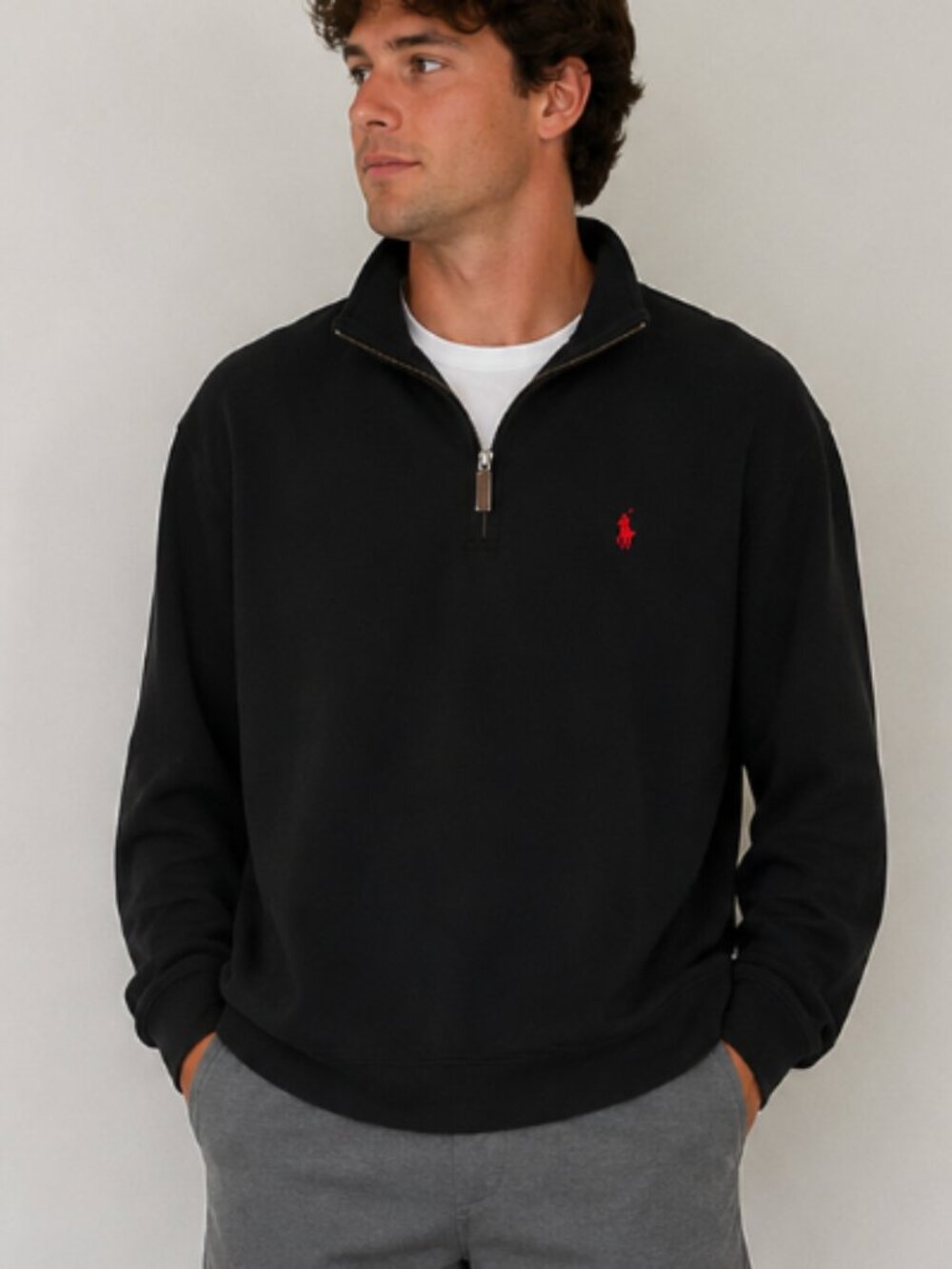 U.S. Polo Assn. Black Quarter Zip Pullover Sweater XL Red Pony Logo Fleece